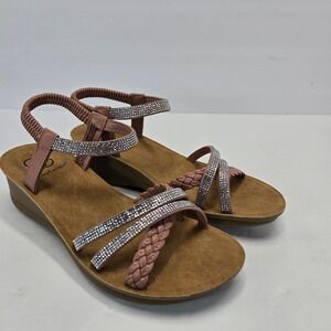 Daisy Fuentes Women's Pink Rhinestone Embellished Wedge Sandals Size 10M